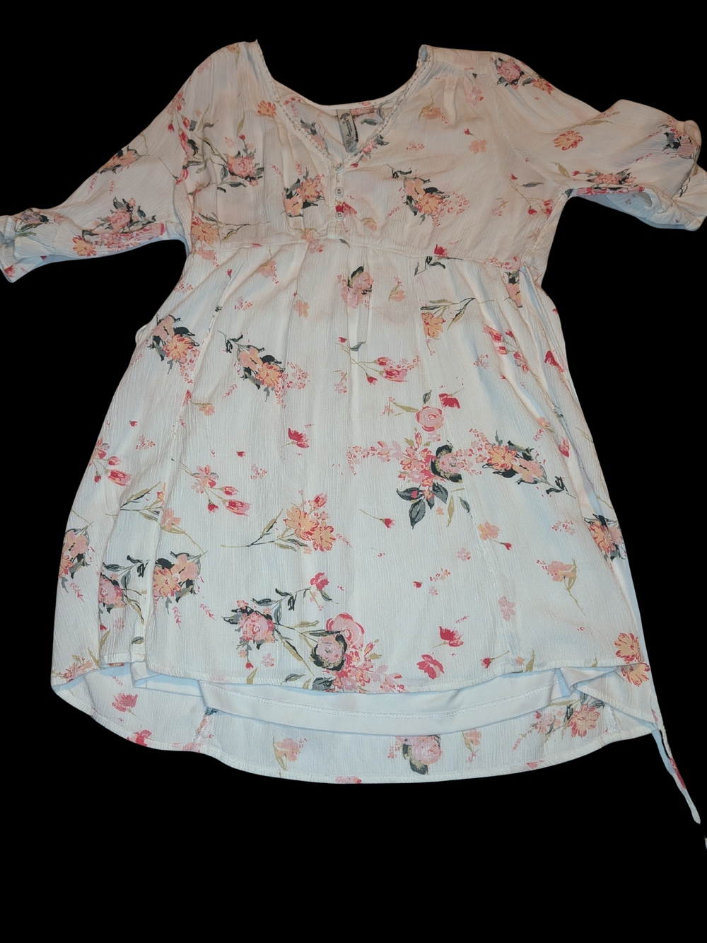American Rag White Floral Mini Dress with Pink and Green Accents